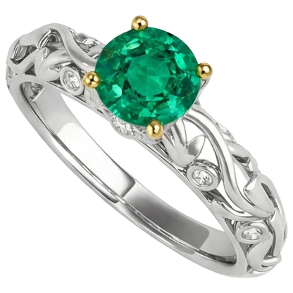 Natural Real ( Not Lab Grown ) Wedding Ring Green Emerald GIA Filigree Gold Jewelry