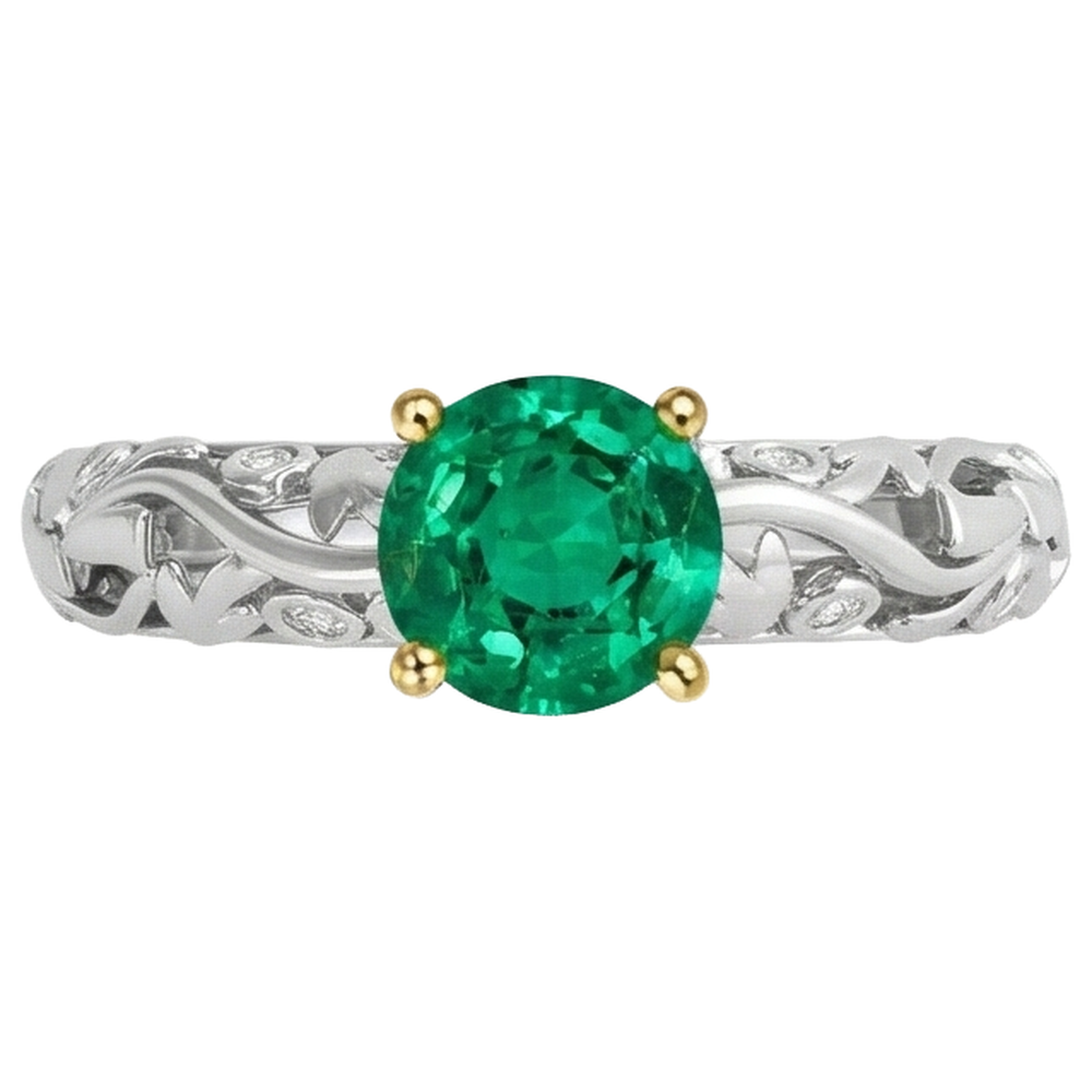 Natural Real ( Not Lab Grown ) Wedding Ring Green Emerald GIA Filigree Gold Jewelry