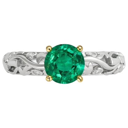 Natural Real ( Not Lab Grown ) Wedding Ring Green Emerald GIA Filigree Gold Jewelry
