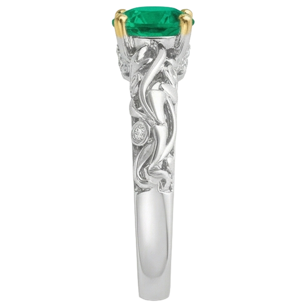 Natural Real ( Not Lab Grown ) Wedding Ring Green Emerald GIA Filigree Gold Jewelry