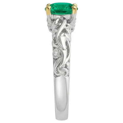 Natural Real ( Not Lab Grown ) Wedding Ring Green Emerald GIA Filigree Gold Jewelry