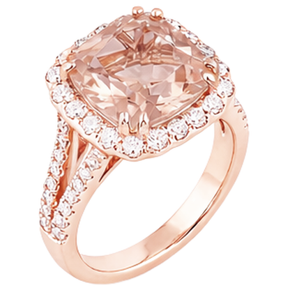 Wedding Ring Morganite And Natural Earth Mined Diamonds 15.75 Ct 14K Rose Gold