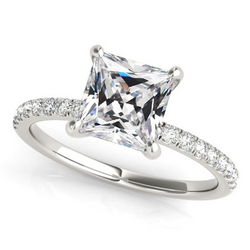 Wedding Ring With Accents Square Old Mine Cut Natural Earth Mined Diamond