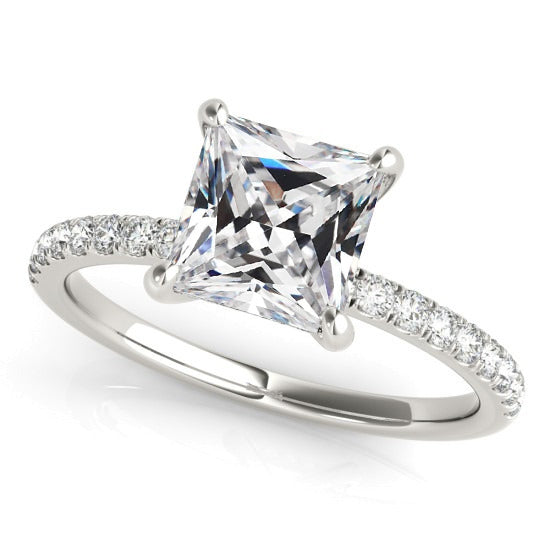 Wedding Ring With Accents Square Old Mine Cut Natural Earth Mined Diamond