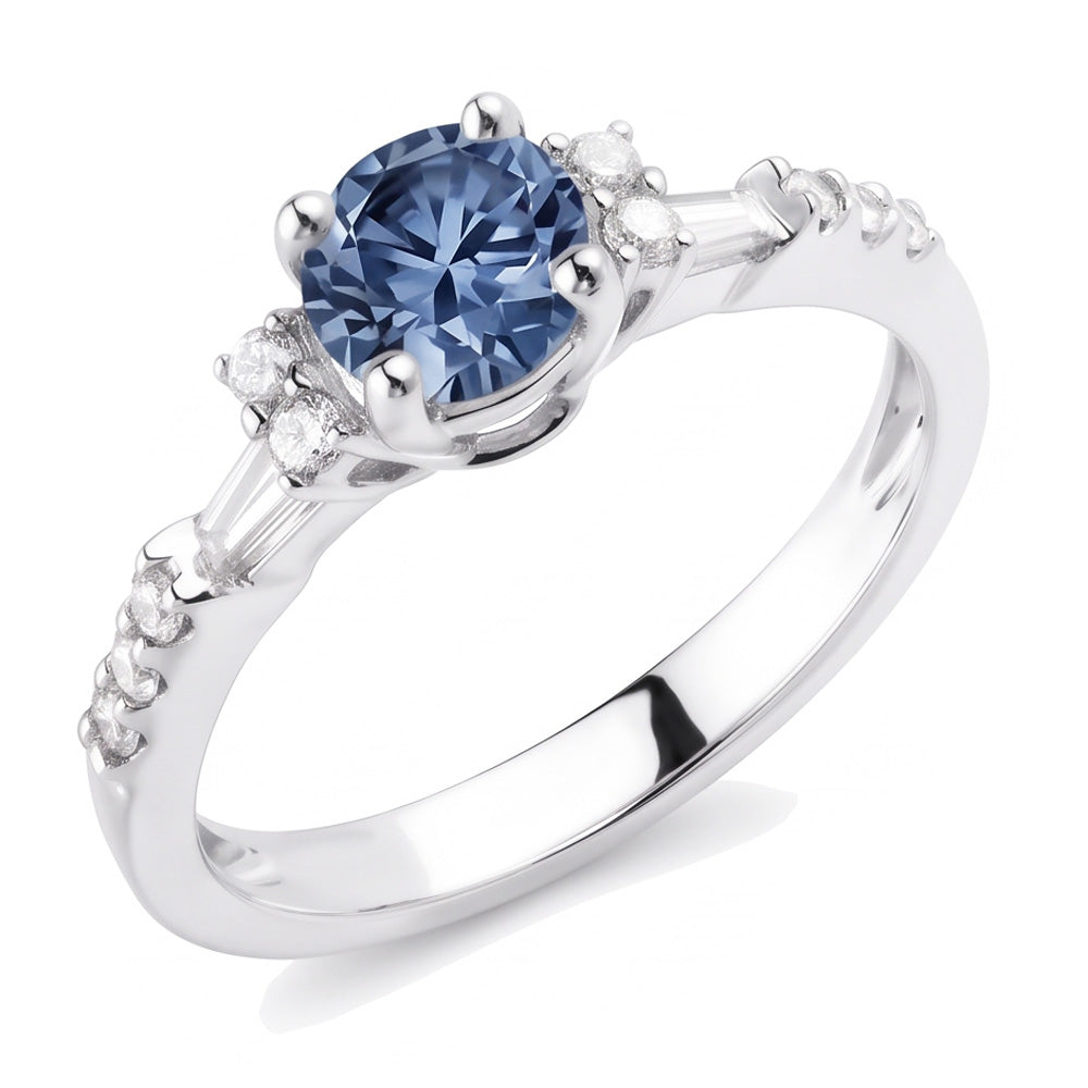 White Gold 1 Carat Blue White Natural Earth Mined Diamonds Engagement Ring