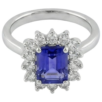 White Gold 14K 10.75 Carats Tanzanite And Natural Earth Mined Diamonds Ring