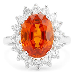 White Gold 14K 10 Ct Red Garnet With Natural Earth Mined Diamonds Anniversary Ring