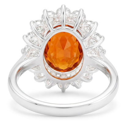 White Gold 14K 10 Ct Red Garnet With Natural Earth Mined Diamonds Anniversary Ring