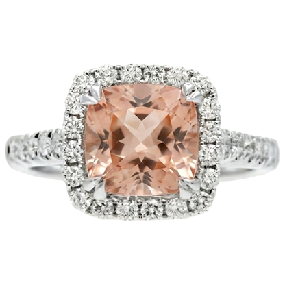 White Gold 14K 11 Ct Cushion Morganite And Natural Earth Mined Diamonds Ring New