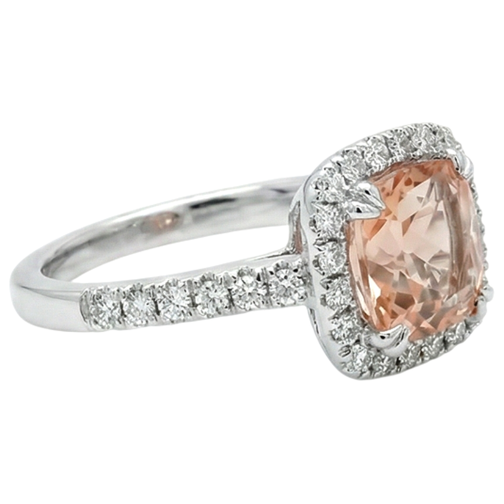 White Gold 14K 11 Ct Cushion Morganite And Natural Earth Mined Diamonds Ring New