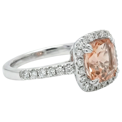White Gold 14K 11 Ct Cushion Morganite And Natural Earth Mined Diamonds Ring New