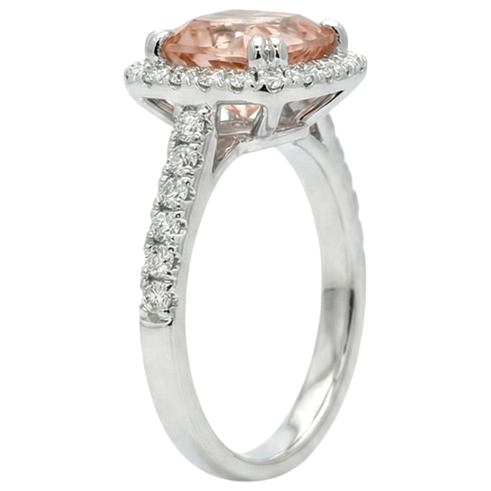 White Gold 14K 11 Ct Cushion Morganite And Natural Earth Mined Diamonds Ring New