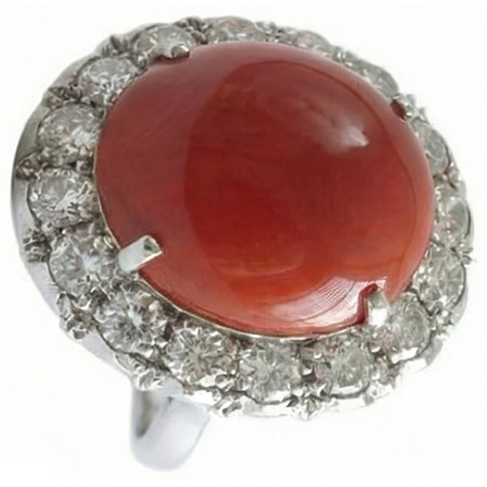 White Gold 14K 14.50 Ct Red Coral And Natural Earth Mined Diamonds Engagement Ring New