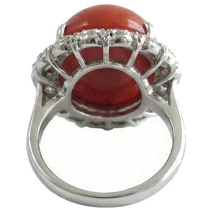White Gold 14K 14.50 Ct Red Coral And Natural Earth Mined Diamonds Engagement Ring New