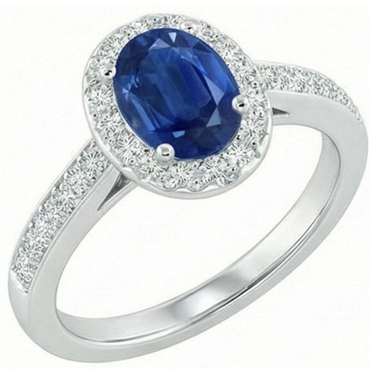 White Gold 14K 2.11 Carats Sapphire And Natural Earth Mined Diamonds Anniversary Ring New
