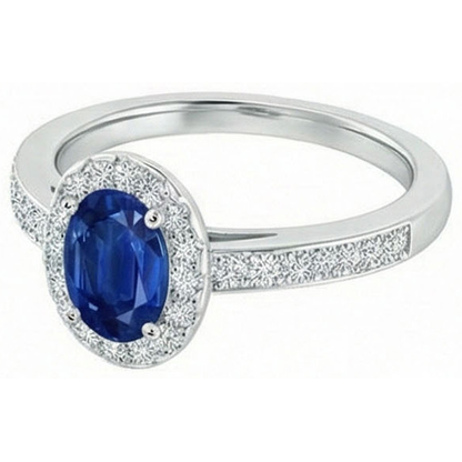 White Gold 14K 2.11 Carats Sapphire And Natural Earth Mined Diamonds Anniversary Ring New
