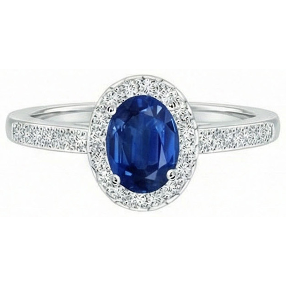 White Gold 14K 2.11 Carats Sapphire And Natural Earth Mined Diamonds Anniversary Ring New