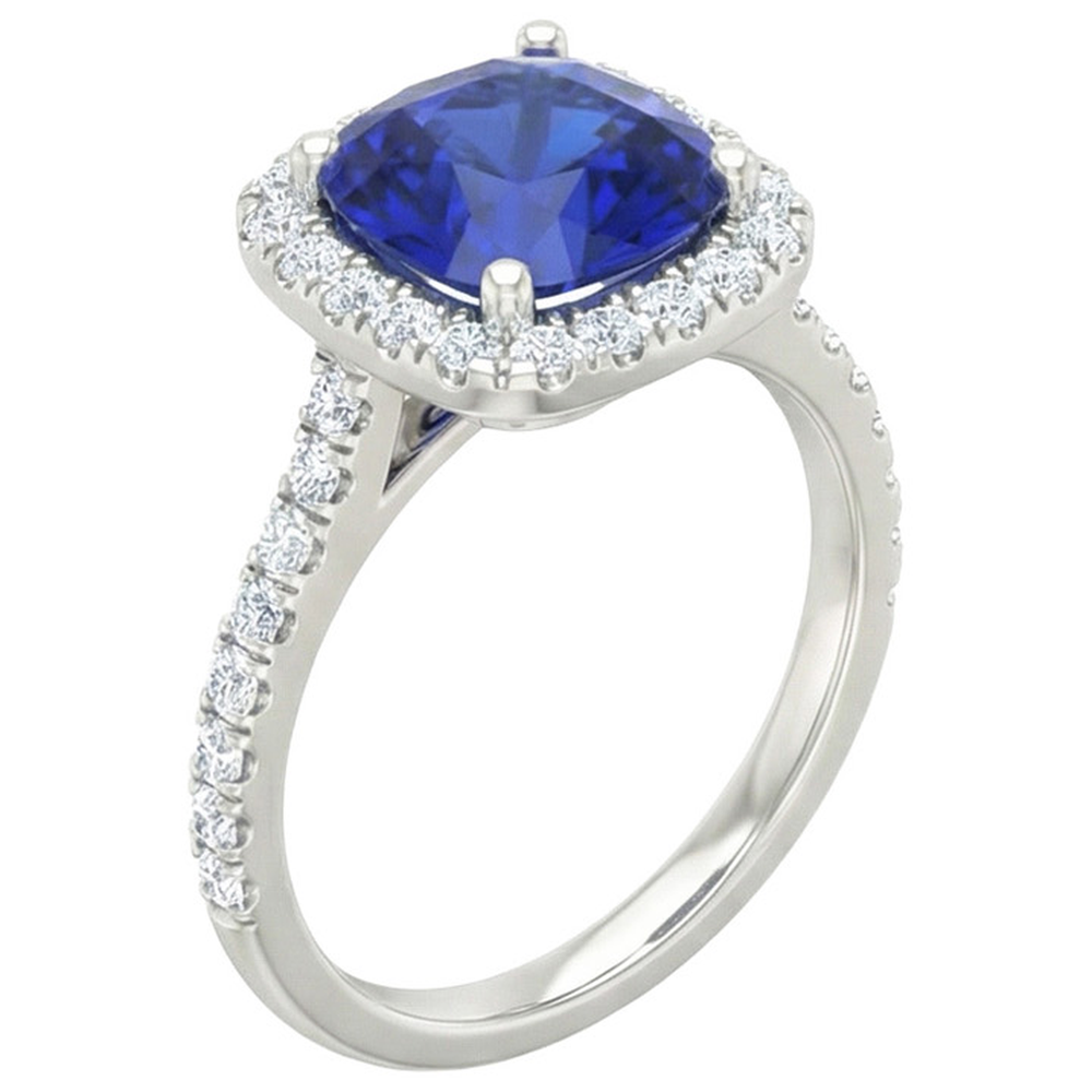 White Gold 14K 2.45 Carats Ceylon Sapphire Natural Earth Mined Diamonds Ring
