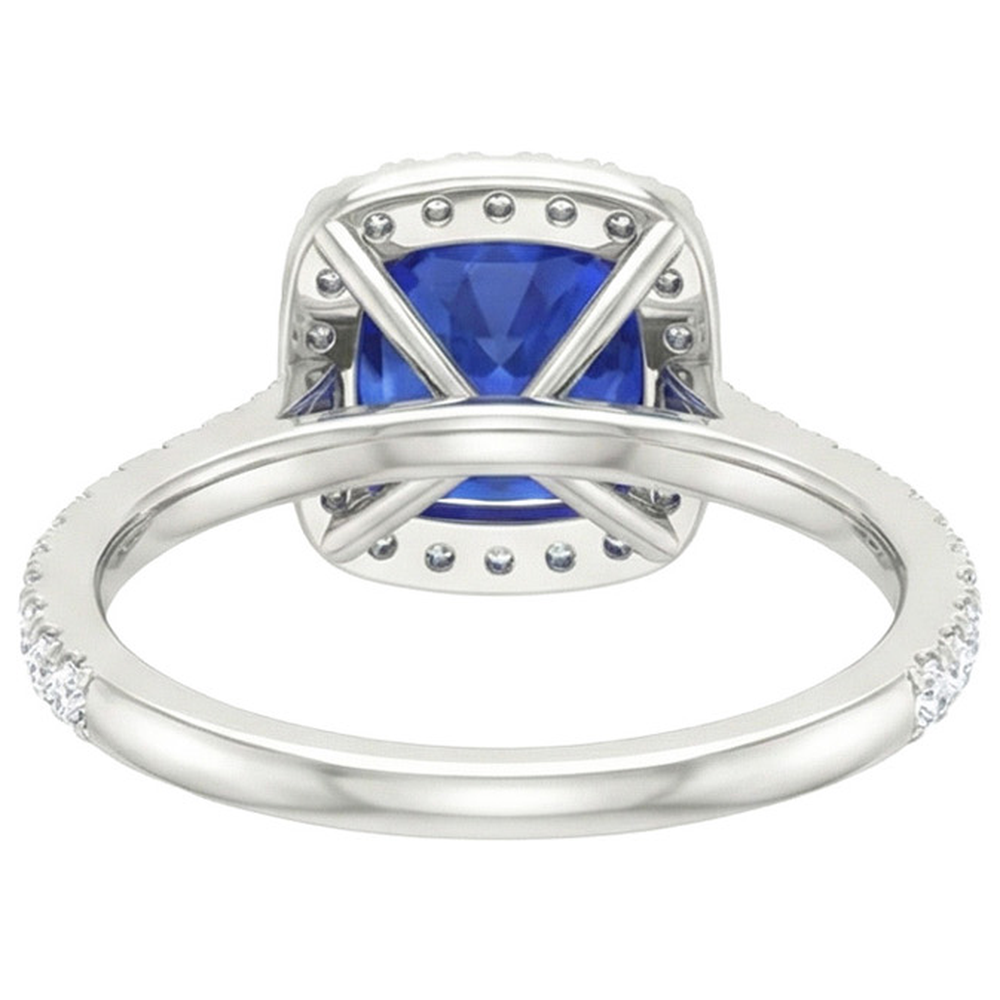 White Gold 14K 2.45 Carats Ceylon Sapphire Natural Earth Mined Diamonds Ring