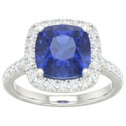 White Gold 14K 2.45 Carats Ceylon Sapphire Natural Earth Mined Diamonds Ring