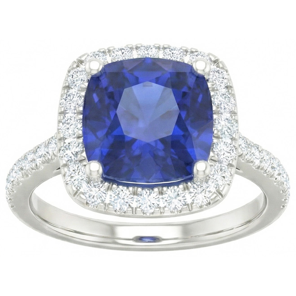 White Gold 14K 2.45 Carats Ceylon Sapphire Natural Earth Mined Diamonds Ring