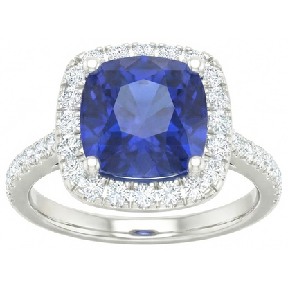 White Gold 14K 2.45 Carats Ceylon Sapphire Natural Earth Mined Diamonds Ring