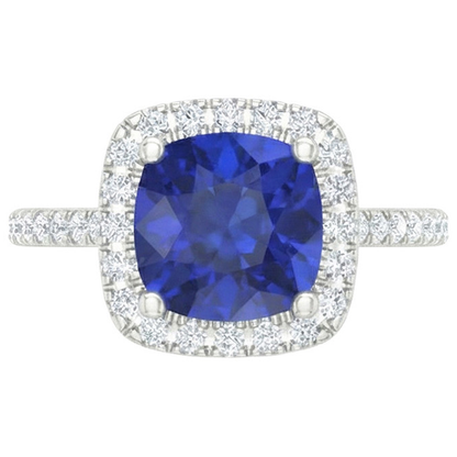 White Gold 14K 2.45 Carats Ceylon Sapphire Natural Earth Mined Diamonds Ring