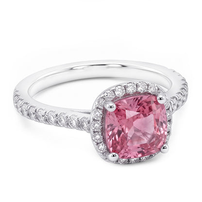 White Gold 14K 3.01 Carats Cushion Pink Gemstone Wedding Ring Jewelry