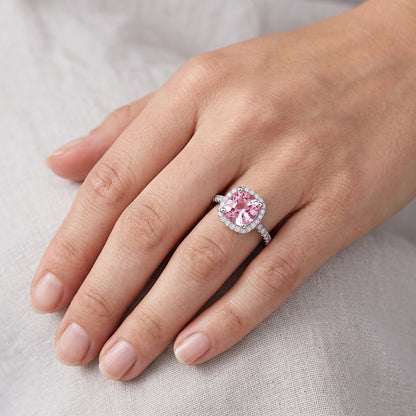 White Gold 14K 3.01 Carats Cushion Pink Gemstone Wedding Ring Jewelry