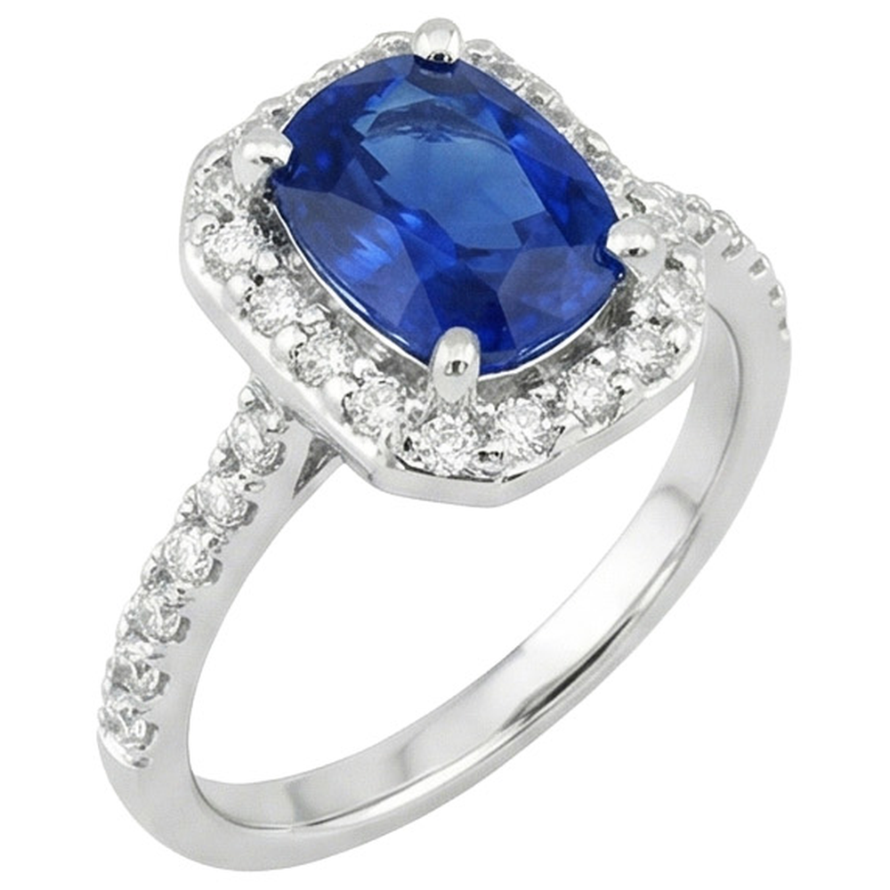 White Gold 14K 3.40 Ct Ceylon Blue Sapphire And Natural Earth Mined Diamonds Ring