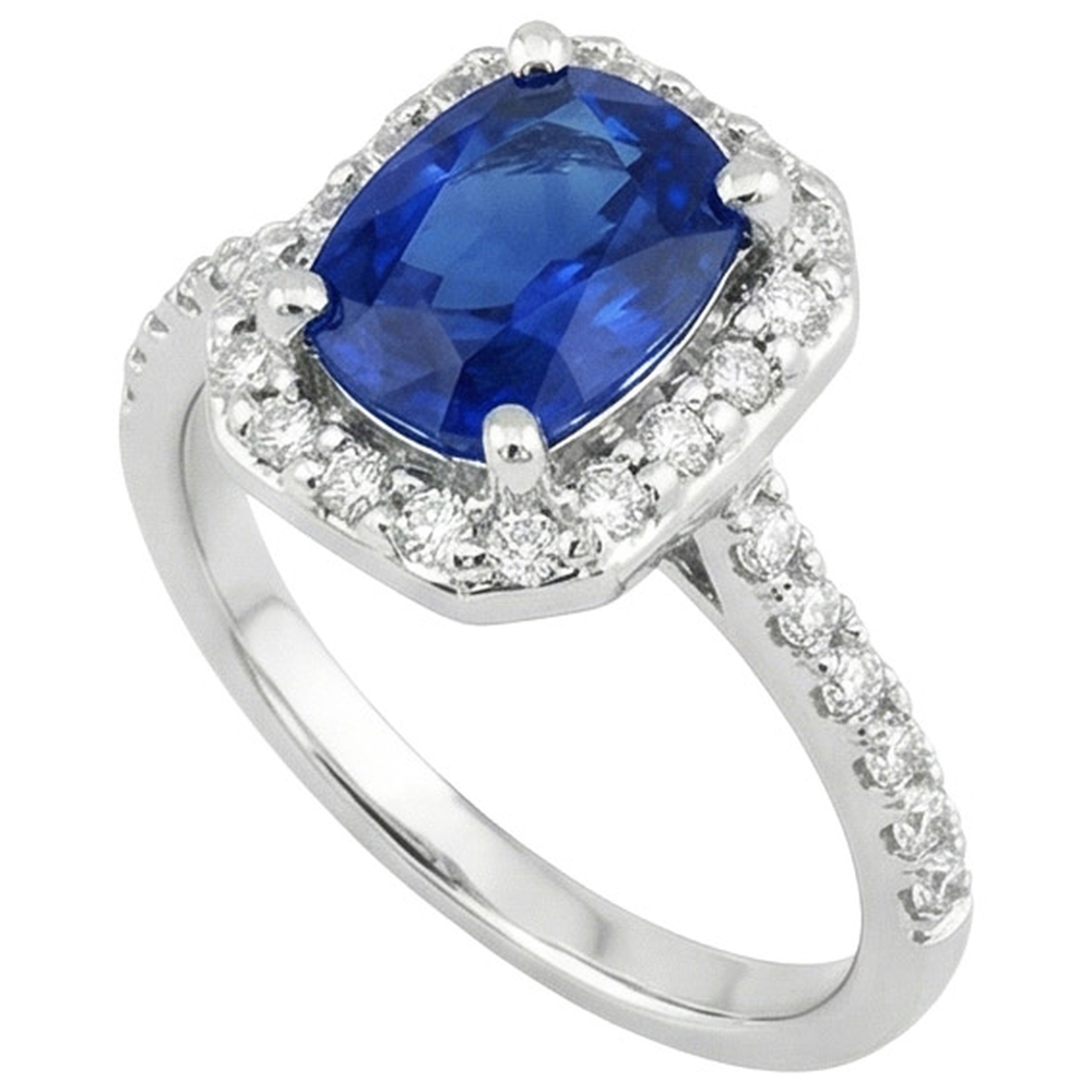 White Gold 14K 3.40 Ct Ceylon Blue Sapphire And Natural Earth Mined Diamonds Ring