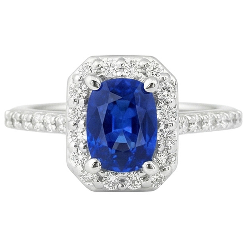 White Gold 14K 3.40 Ct Ceylon Blue Sapphire And Natural Earth Mined Diamonds Ring
