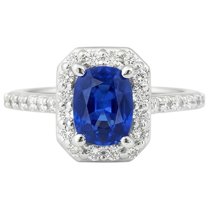 White Gold 14K 3.40 Ct Ceylon Blue Sapphire And Natural Earth Mined Diamonds Ring