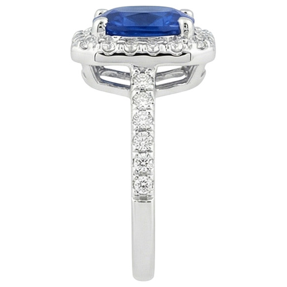 White Gold 14K 3.40 Ct Ceylon Blue Sapphire And Natural Earth Mined Diamonds Ring