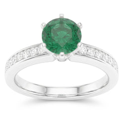 White Gold 14K 3.40 Ct Colombian Green Emerald And Natural Earth Mined Diamonds Engagement Ring New