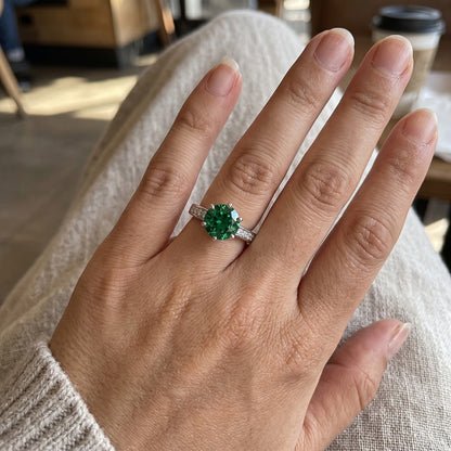 White Gold 14K 3.40 Ct Colombian Green Emerald And Natural Earth Mined Diamonds Engagement Ring New