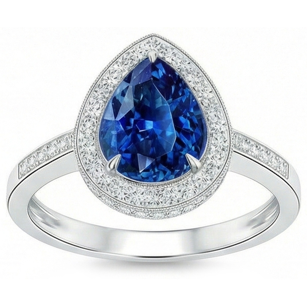 White Gold 14K 4.90 Sri Lanka Blue Sapphire Halo Natural Earth Mined Diamonds Ring