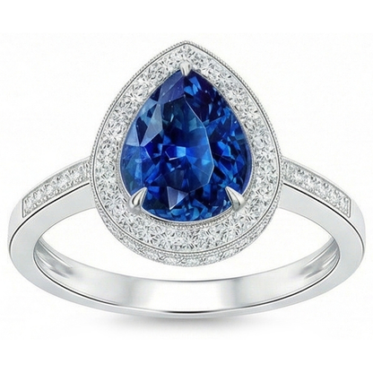 White Gold 14K 4.90 Sri Lanka Blue Sapphire Halo Natural Earth Mined Diamonds Ring