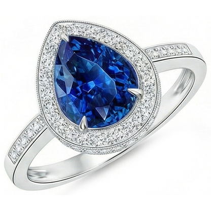 White Gold 14K 4.90 Sri Lanka Blue Sapphire Halo Natural Earth Mined Diamonds Ring