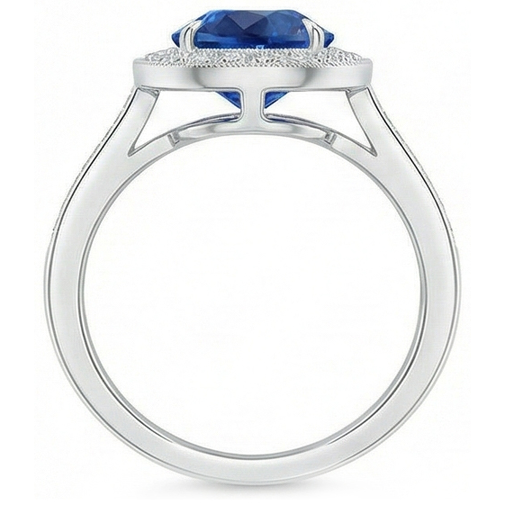 White Gold 14K 4.90 Sri Lanka Blue Sapphire Halo Natural Earth Mined Diamonds Ring