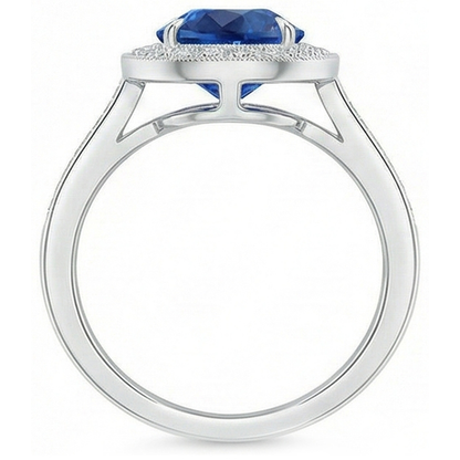 White Gold 14K 4.90 Sri Lanka Blue Sapphire Halo Natural Earth Mined Diamonds Ring