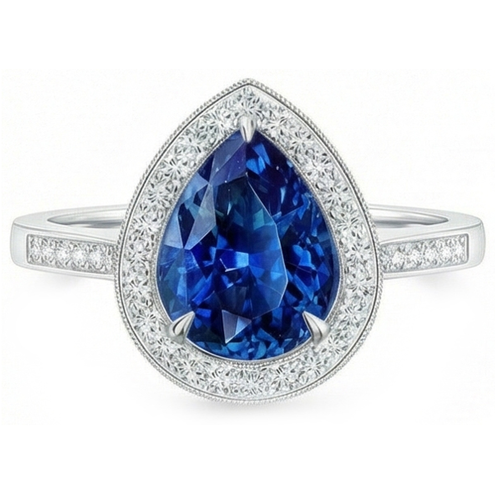 White Gold 14K 4.90 Sri Lanka Blue Sapphire Halo Natural Earth Mined Diamonds Ring