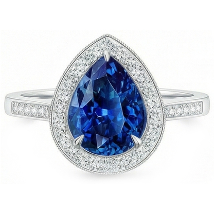 White Gold 14K 4.90 Sri Lanka Blue Sapphire Halo Natural Earth Mined Diamonds Ring
