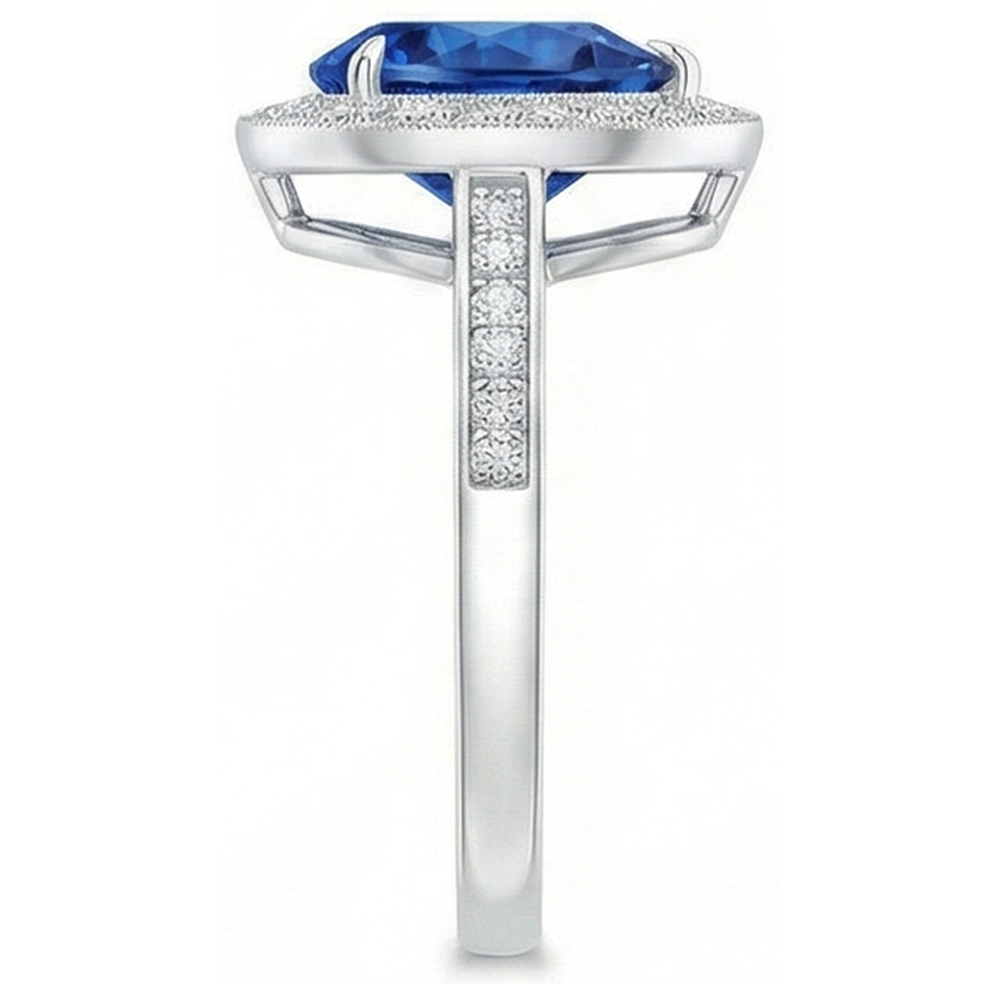 White Gold 14K 4.90 Sri Lanka Blue Sapphire Halo Natural Earth Mined Diamonds Ring