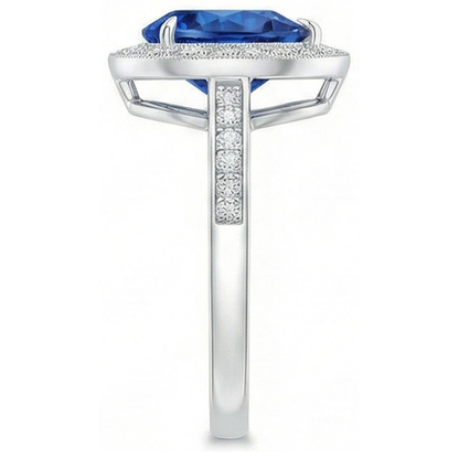 White Gold 14K 4.90 Sri Lanka Blue Sapphire Halo Natural Earth Mined Diamonds Ring