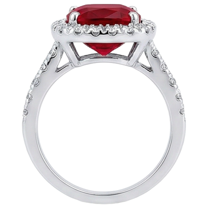 White Gold 14K 4 Carats Cushion Ruby And Round Cut Natural Earth Mined Diamonds Ring