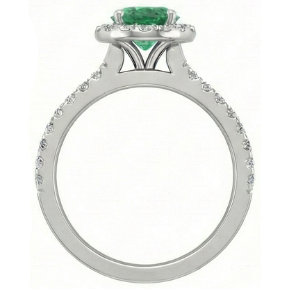 White Gold 14K 6.60 Carats Halo Green Emerald GIA With Small Natural Earth Mined Diamonds Ring