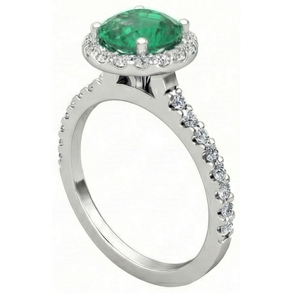 White Gold 14K 6.60 Carats Halo Green Emerald GIA With Small Natural Earth Mined Diamonds Ring