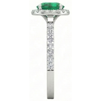 White Gold 14K 6.60 Carats Halo Green Emerald GIA With Small Natural Earth Mined Diamonds Ring