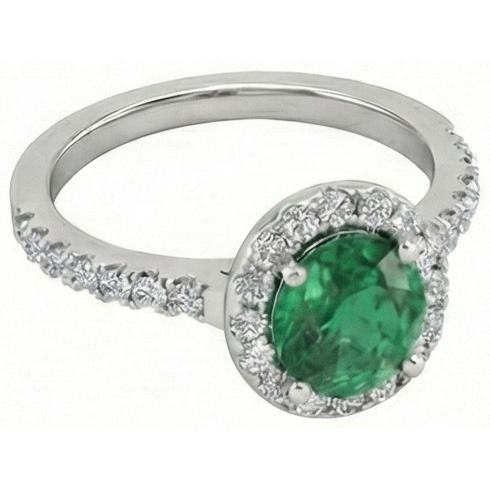 White Gold 14K 6.60 Carats Halo Green Emerald GIA With Small Natural Earth Mined Diamonds Ring